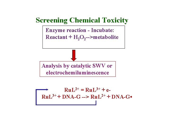 Screening Chemical Toxicity Enzyme reaction - Incubate: Reactant + H 2 O 2 -->metabolite