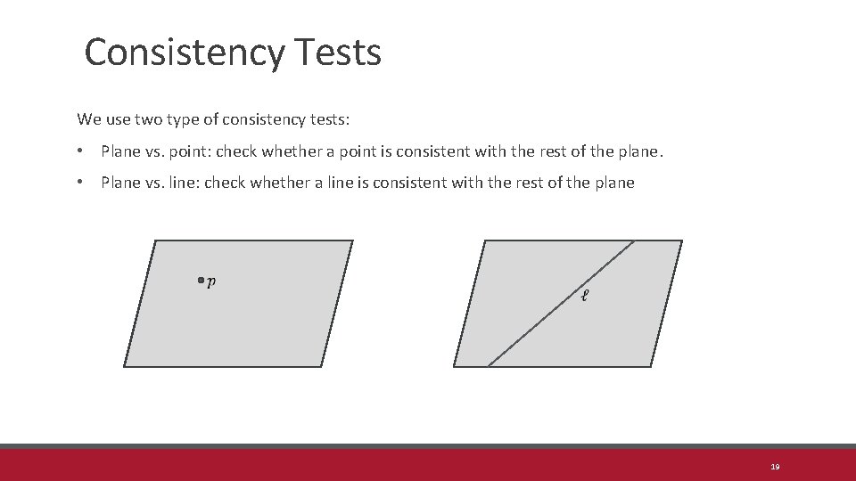 Consistency Tests We use two type of consistency tests: • Plane vs. point: check