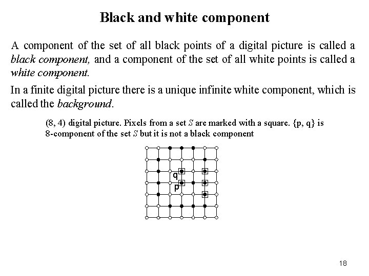Black and white component A component of the set of all black points of