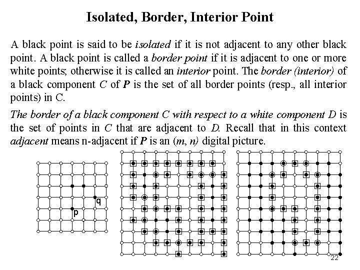 Isolated, Border, Interior Point A black point is said to be isolated if it