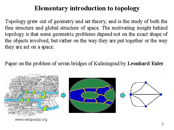 Elementary introduction to topology Topology grew out of geometry and set theory, and is