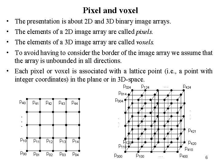 Pixel and voxel • The presentation is about 2 D and 3 D binary