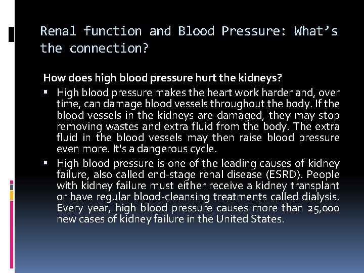 Renal function and Blood Pressure: What’s the connection? How does high blood pressure hurt