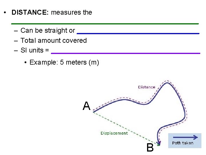  • DISTANCE: measures the _________________________ – Can be straight or ________________ – Total