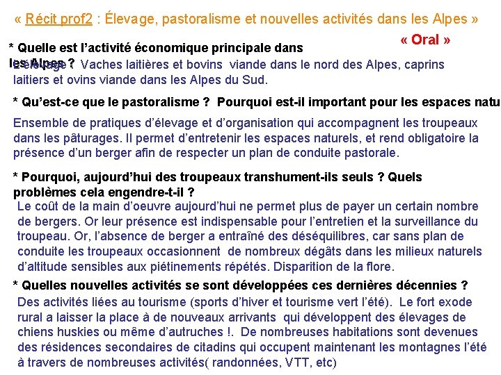  « Récit prof 2 : Élevage, pastoralisme et nouvelles activités dans les Alpes