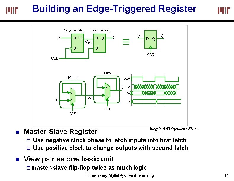 Building an Edge-Triggered Register Negative latch D D Q Positive latch QM G D