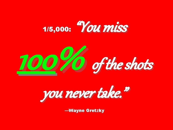 1/5, 000: “You miss 100% of the shots you never take. ” —Wayne Gretzky