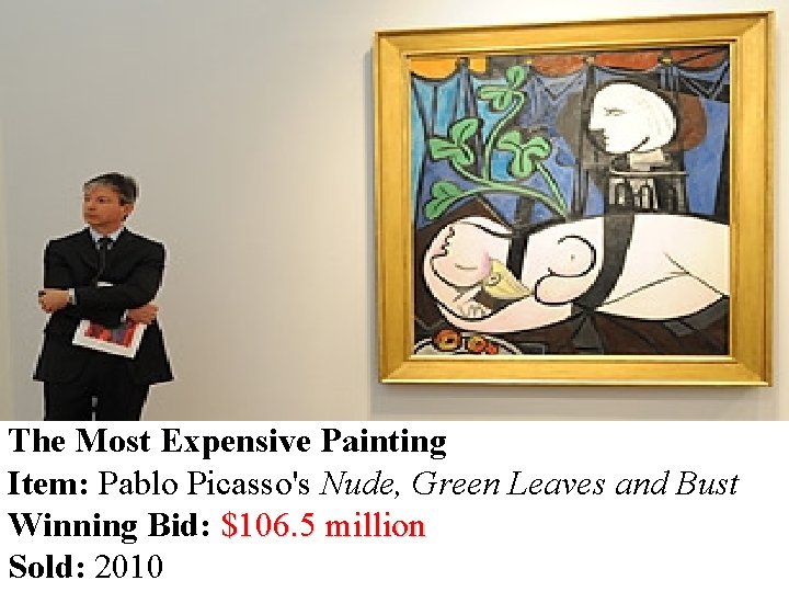 The Most Expensive Painting Item: Pablo Picasso's Nude, Green Leaves and Bust Winning Bid: