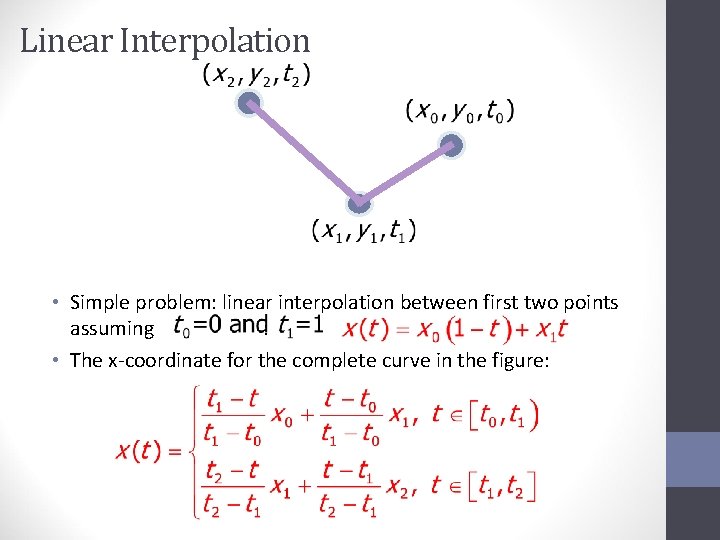 Linear Interpolation • Simple problem: linear interpolation between first two points assuming : •