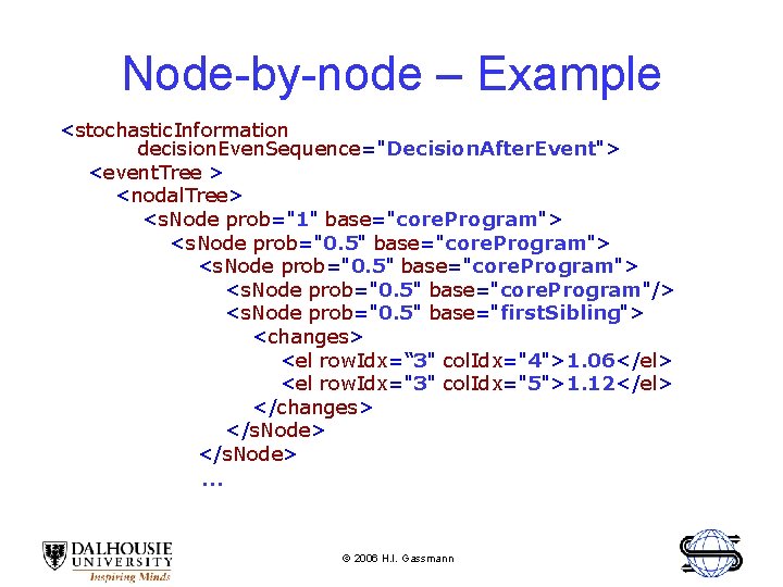 Node-by-node – Example <stochastic. Information decision. Even. Sequence="Decision. After. Event"> <event. Tree > <nodal.