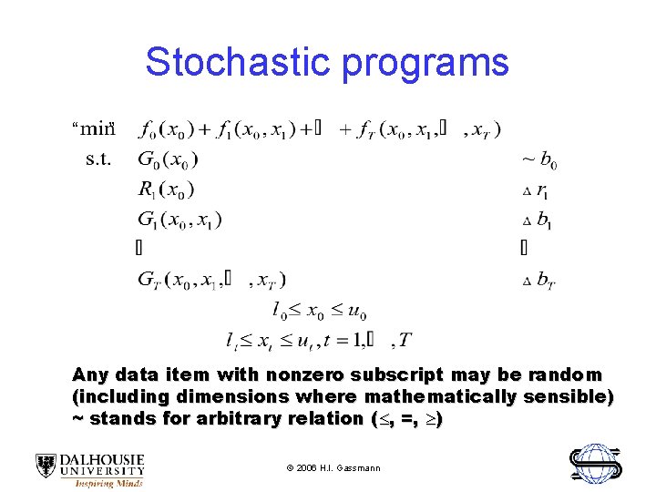 Stochastic programs “ ” Any data item with nonzero subscript may be random (including