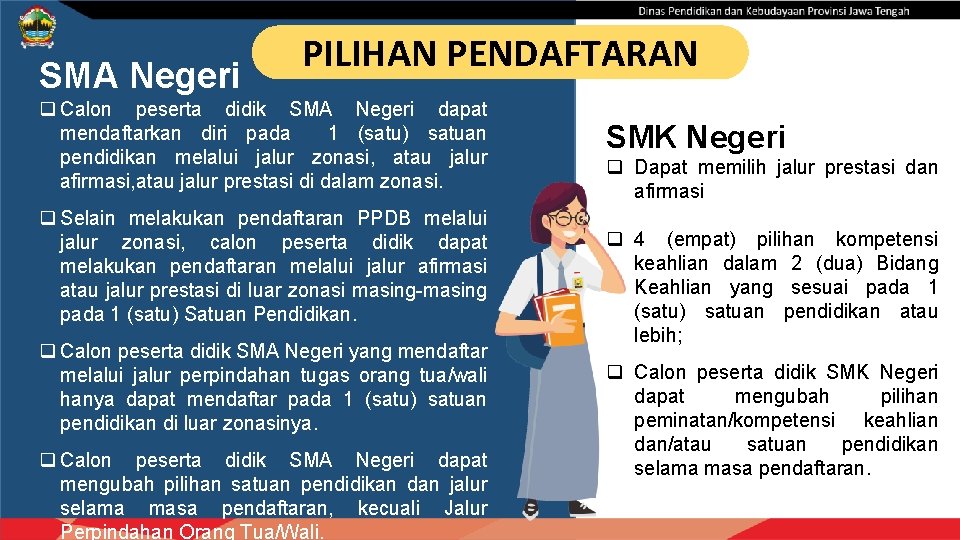 SMA Negeri PILIHAN PENDAFTARAN q Calon peserta didik SMA Negeri dapat mendaftarkan diri pada