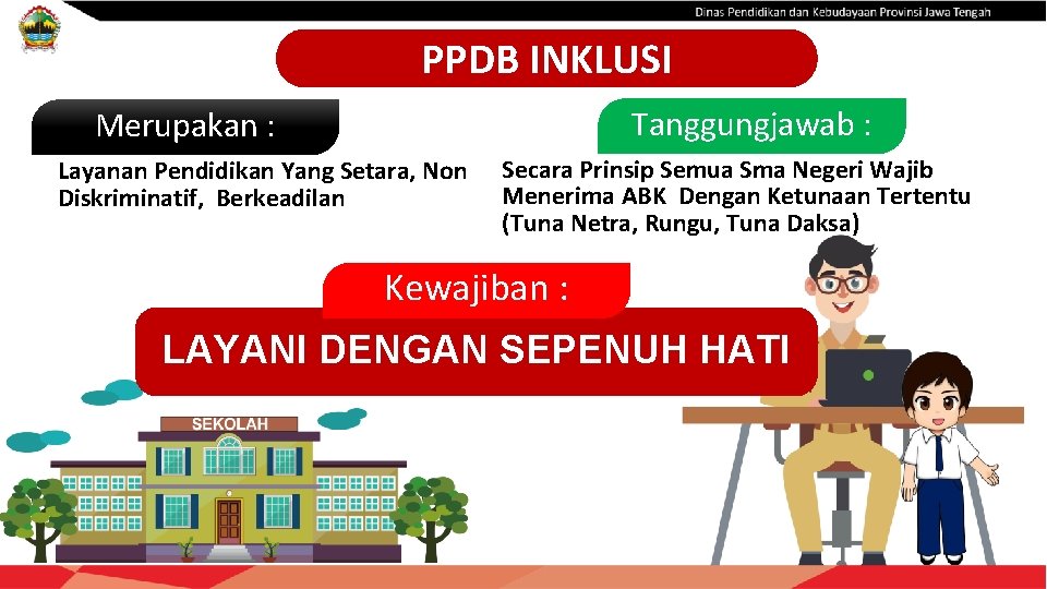 PPDB INKLUSI Tanggungjawab : Merupakan : Layanan Pendidikan Yang Setara, Non Diskriminatif, Berkeadilan Secara