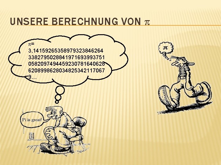 UNSERE BERECHNUNG VON = 3, 14159265358979323846264 3382795028841971693993751 0582097494459230781640628 6208998628034825342117067 9… 