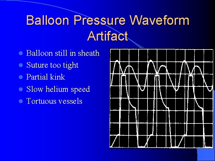 Balloon Pressure Waveform Artifact l l l Balloon still in sheath Suture too tight