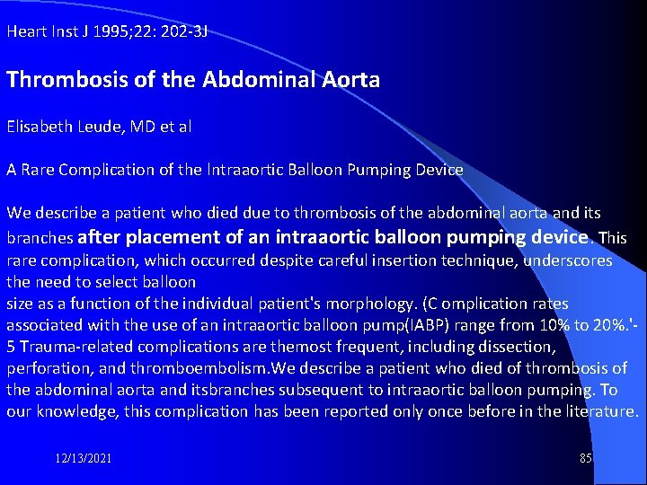Heart Inst J 1995; 22: 202 -3 J Thrombosis of the Abdominal Aorta Elisabeth