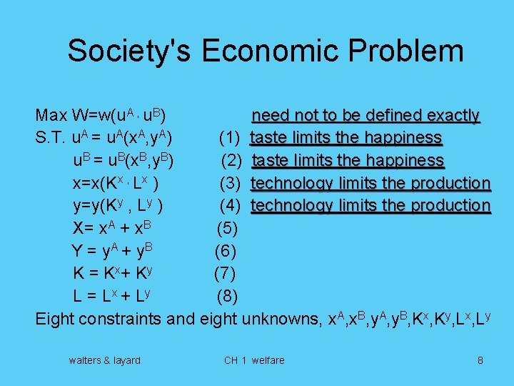 Society's Economic Problem Max W=w(u. A , u. B) need not to be defined