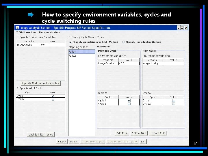 How to specify environment variables, cycles and cycle switching rules 10 