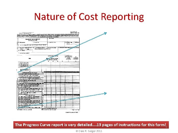 Nature of Cost Reporting The Progress Curve report is very detailed…. 13 pages of