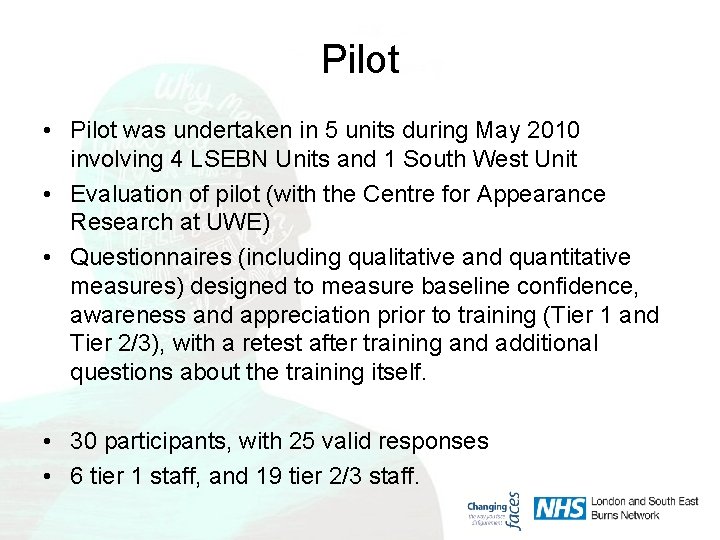 Pilot • Pilot was undertaken in 5 units during May 2010 involving 4 LSEBN