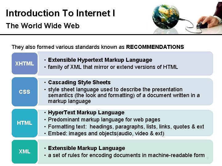 Introduction To Internet I The World Wide Web They also formed various standards known