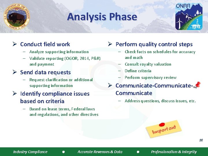 Analysis Phase Ø Conduct field work Ø Perform quality control steps – Analyze supporting