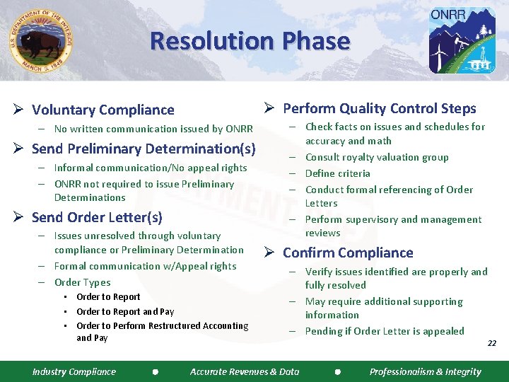 Resolution Phase Ø Perform Quality Control Steps Ø Voluntary Compliance – No written communication