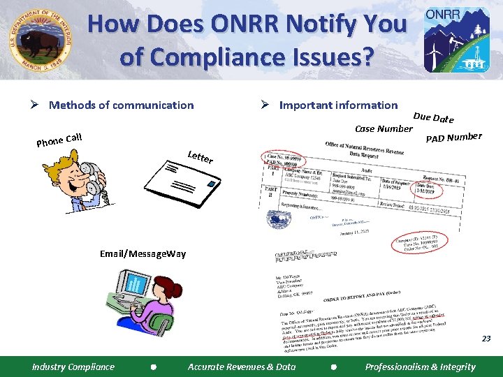 How Does ONRR Notify You of Compliance Issues? Ø Methods of communication Ø Important