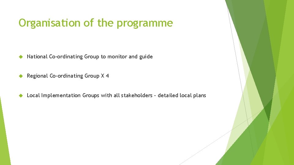 Organisation of the programme National Co-ordinating Group to monitor and guide Regional Co-ordinating Group