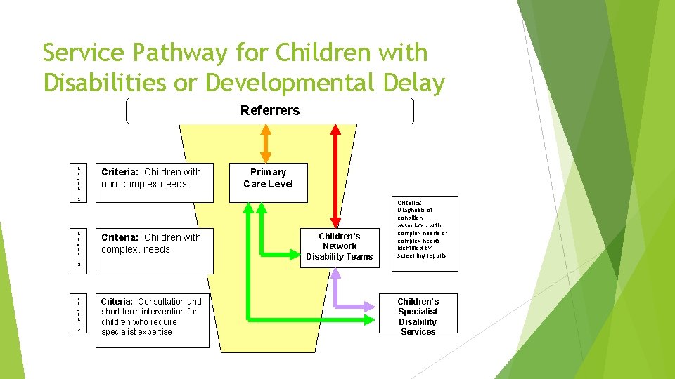 Service Pathway for Children with Disabilities or Developmental Delay Referrers L E V E