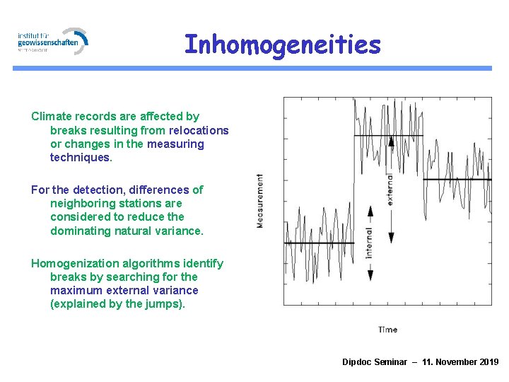 Inhomogeneities Climate records are affected by breaks resulting from relocations or changes in the