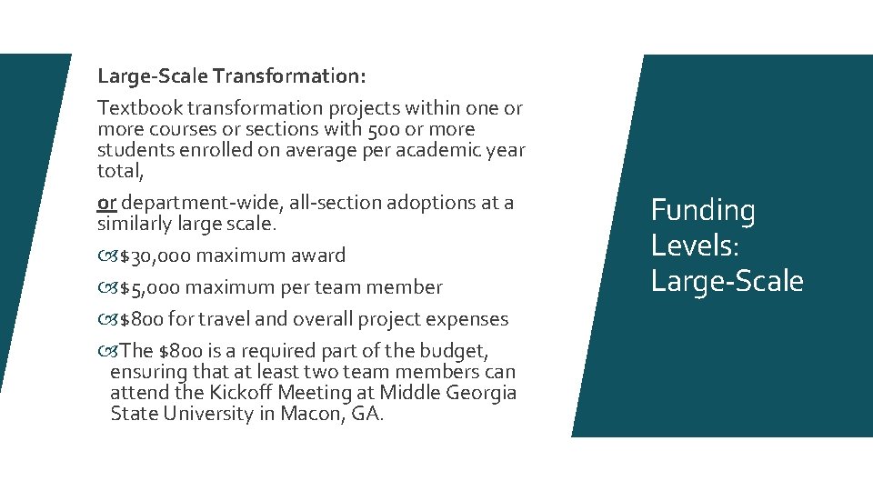 Large-Scale Transformation: Textbook transformation projects within one or more courses or sections with 500