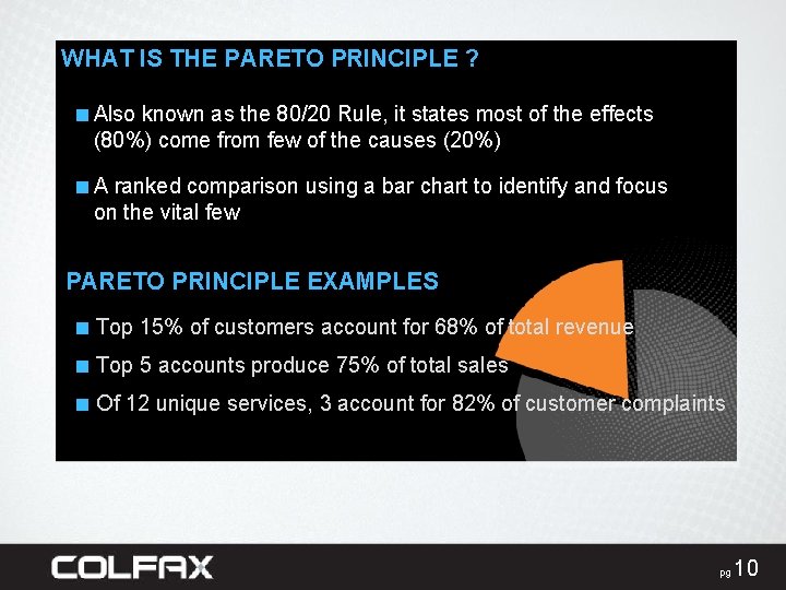 WHAT IS THE PARETO PRINCIPLE ? ■ Also known as the 80/20 Rule, it