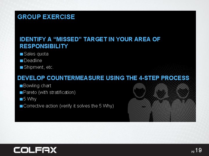 GROUP EXERCISE IDENTIFY A “MISSED” TARGET IN YOUR AREA OF RESPONSIBILITY ■ Sales quota