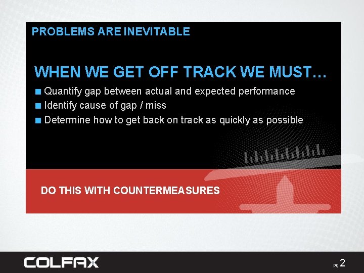 PROBLEMS ARE INEVITABLE WHEN WE GET OFF TRACK WE MUST… ■ Quantify gap between