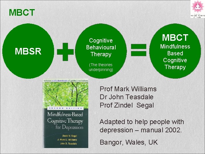 MBCT MBSR Cognitive Behavioural Therapy (The theories underpinning) MBCT Mindfulness Based Cognitive Therapy Prof