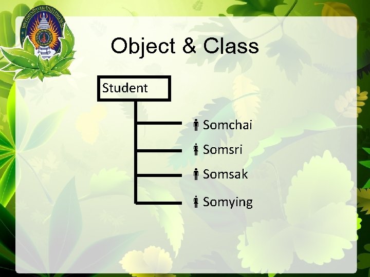 Object & Class Student Somchai Somsri Somsak Somying 