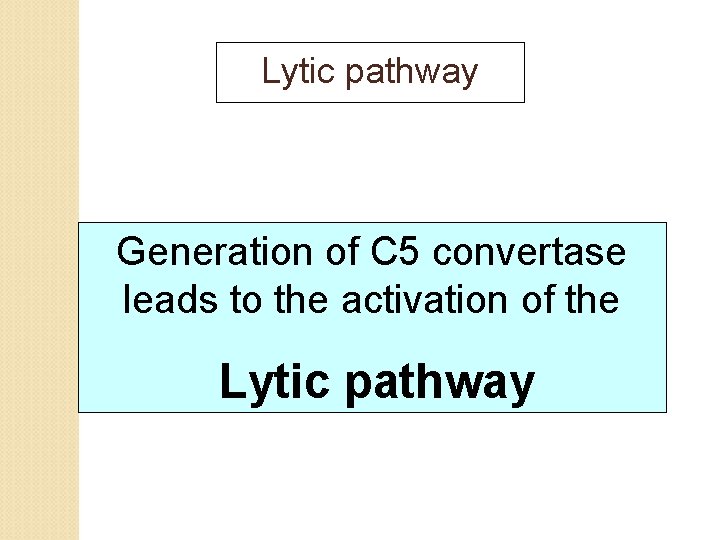 Lytic pathway Generation of C 5 convertase leads to the activation of the Lytic