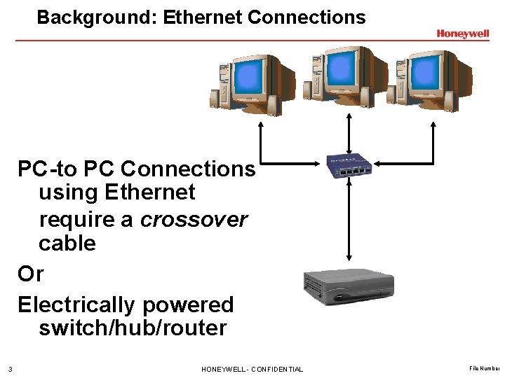 Background: Ethernet Connections PC-to PC Connections using Ethernet require a crossover cable Or Electrically