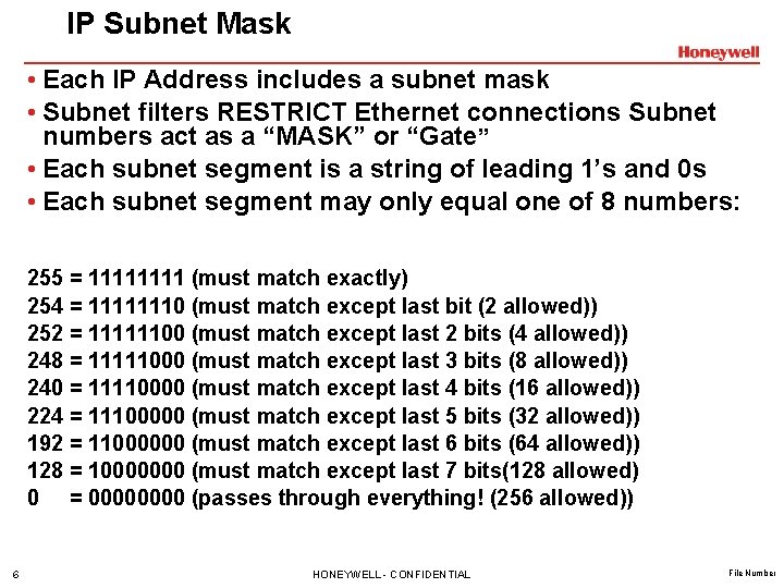 IP Subnet Mask • Each IP Address includes a subnet mask • Subnet filters