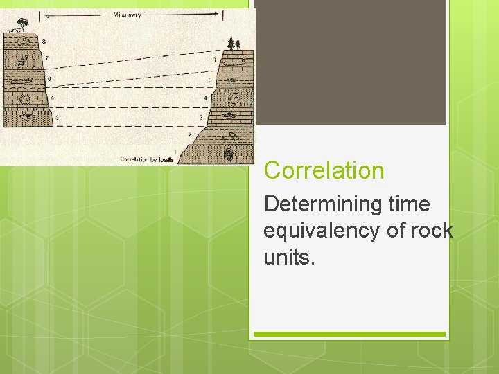 Correlation Determining time equivalency of rock units. 