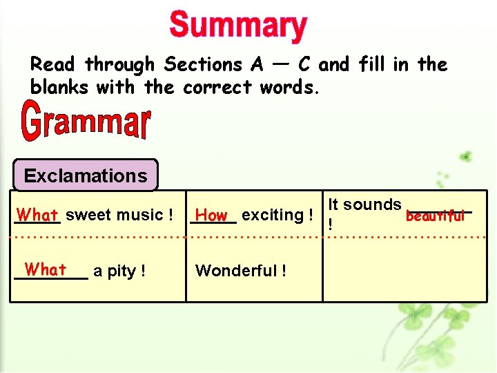 Read through Sections A — C and fill in the blanks with the correct