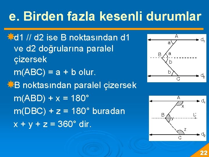 e. Birden fazla kesenli durumlar d 1 // d 2 ise B noktasından d