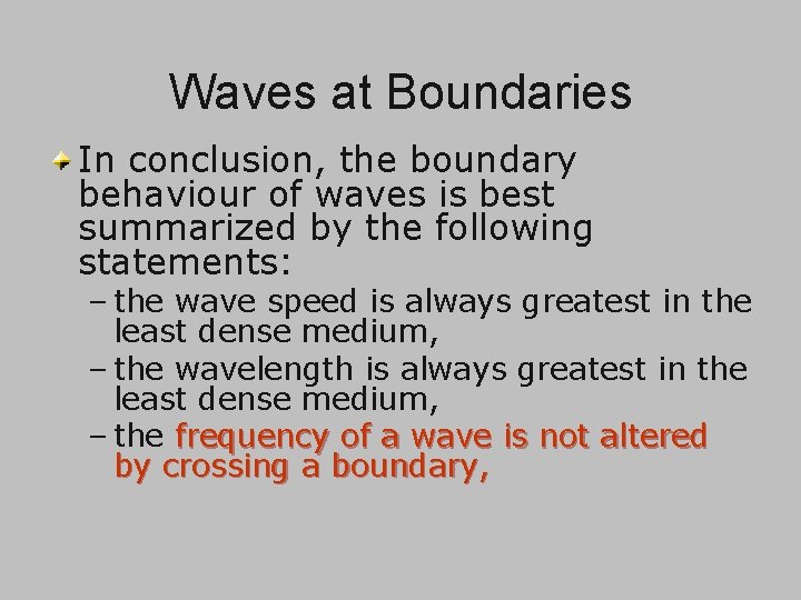 Waves at Boundaries In conclusion, the boundary behaviour of waves is best summarized by