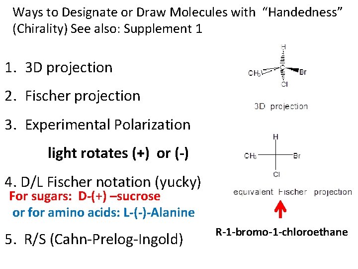 Ways to Designate or Draw Molecules with “Handedness” (Chirality) See also: Supplement 1 1.