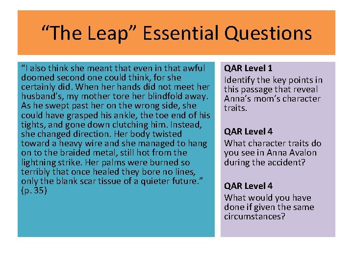 “The Leap” Essential Questions “I also think she meant that even in that awful