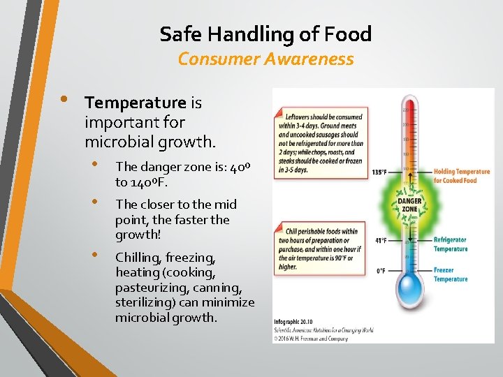 Safe Handling of Food Consumer Awareness • Temperature is important for microbial growth. •