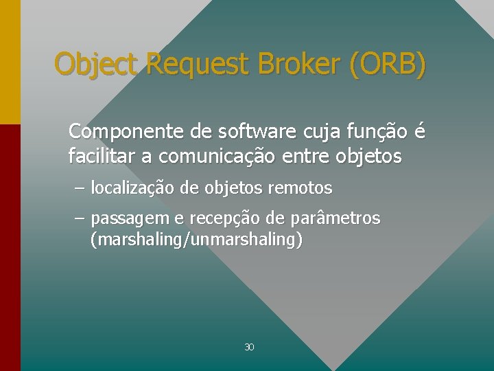 Object Request Broker (ORB) Componente de software cuja função é facilitar a comunicação entre