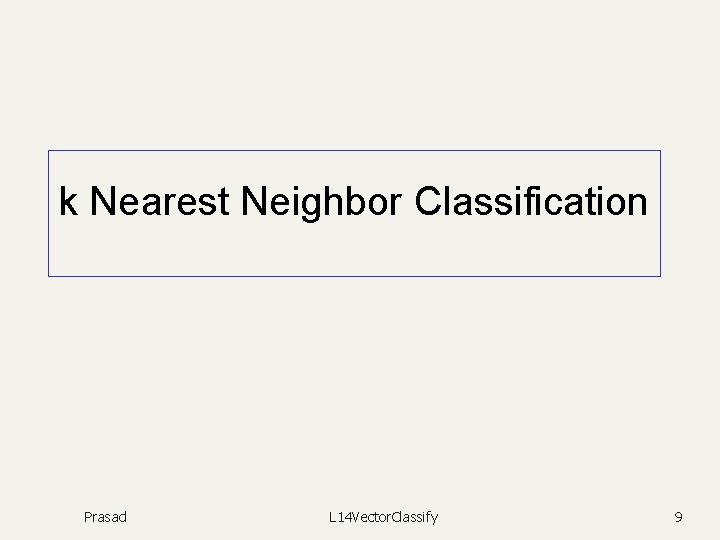 k Nearest Neighbor Classification Prasad L 14 Vector. Classify 9 