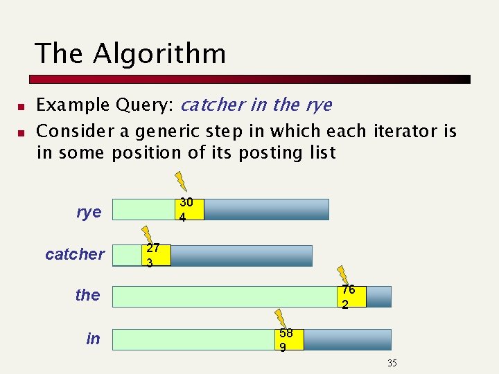 The Algorithm n n Example Query: catcher in the rye Consider a generic step